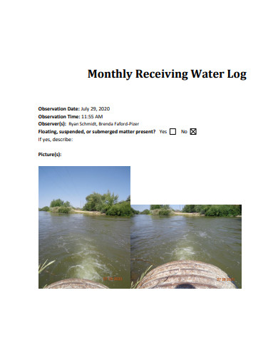 monthly receiving water log
