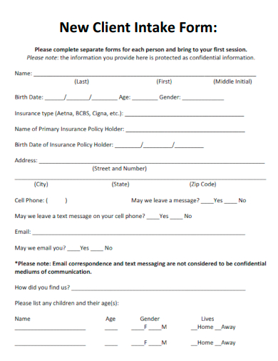 new client intake form