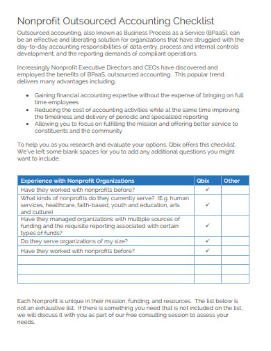 nonprofit outsourced accounting checklist