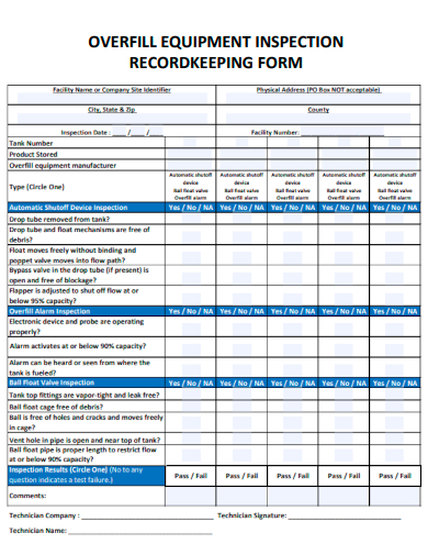 overfill equipment inspection recordkeeping form