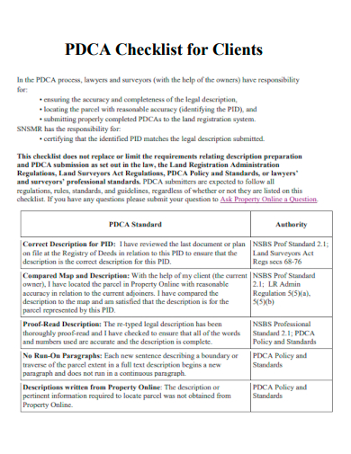 pdca checklist for clients