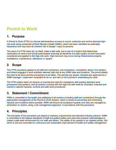 permit to work example