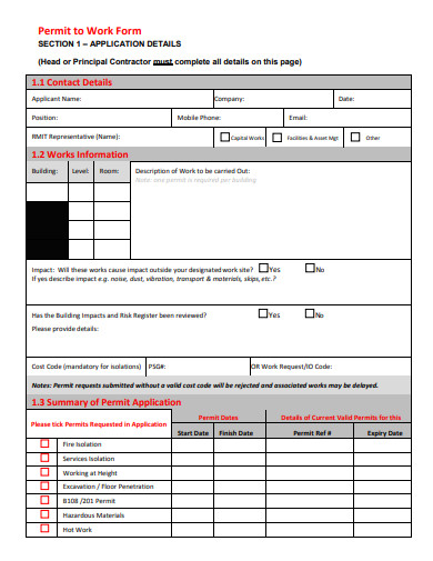 permit to work form