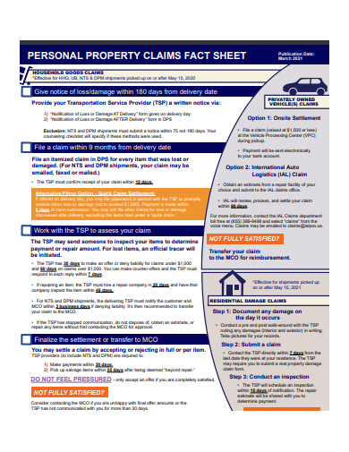 personal property claim sheet