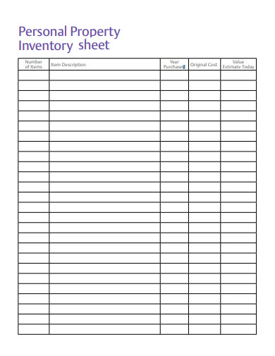personal property inventory sheet