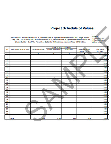 project schedule of values