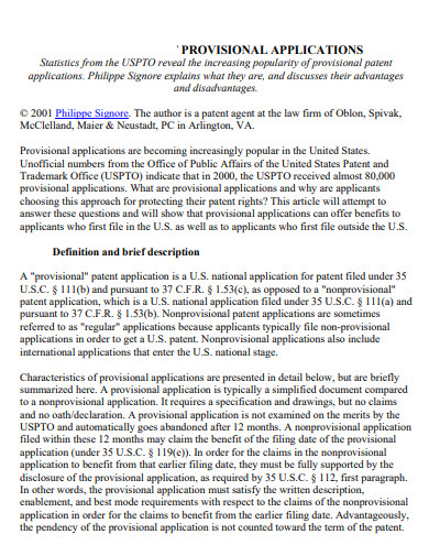 provisional patent application example