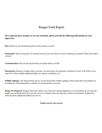 ranger field report