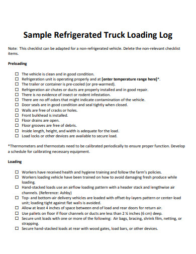 refrigerated truck shipping log