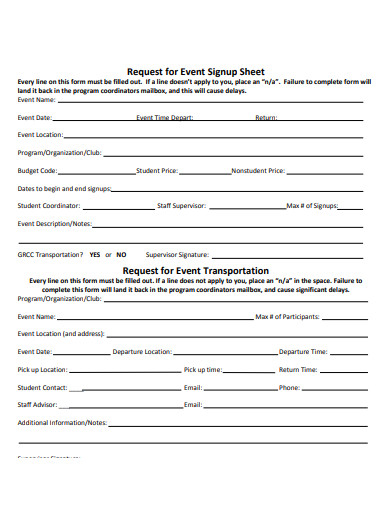 request for event sign up sheet