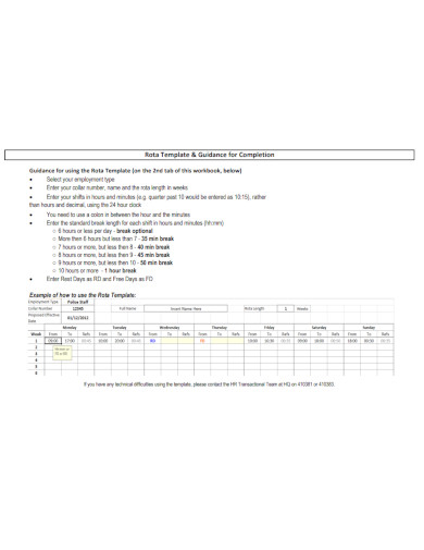 rota template guidance for completion
