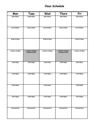 sample college class schedule