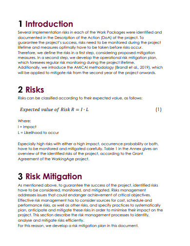 sample risk mitigation plan