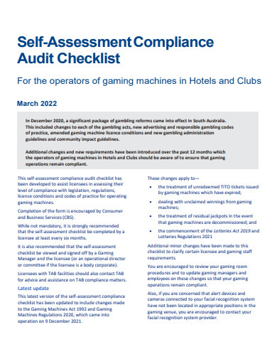 self assessment compliance audit checklist