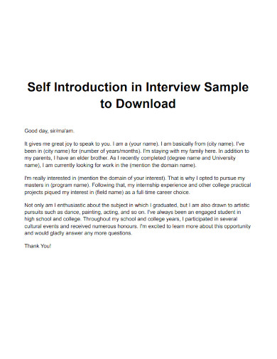 self introduction in interview