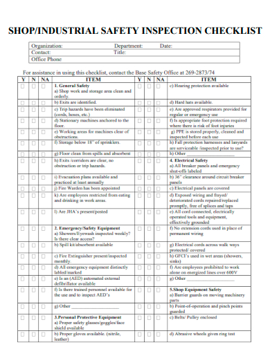 shop industrial safety inspection checklist
