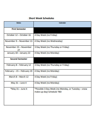 short week schedules