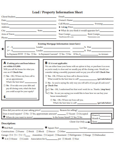 simple personal property information sheet