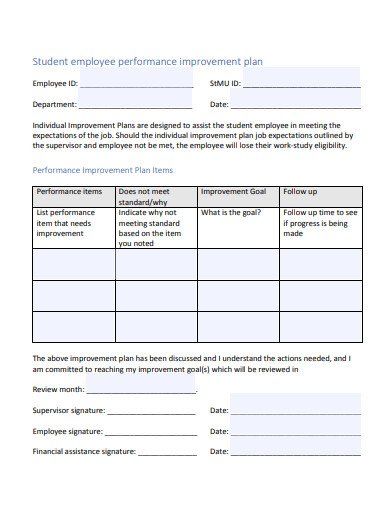 student performance improvement plan