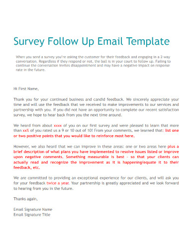 survey follow up email template