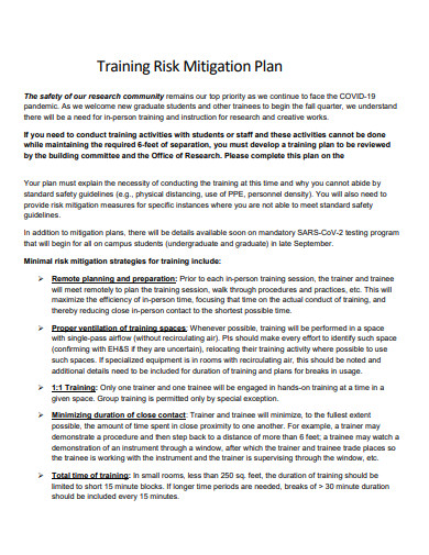 training risk mitigation plan