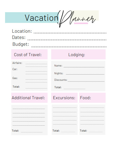 vacation budget planner example