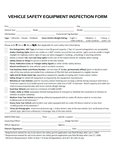 vehicle safety equipment inspection form