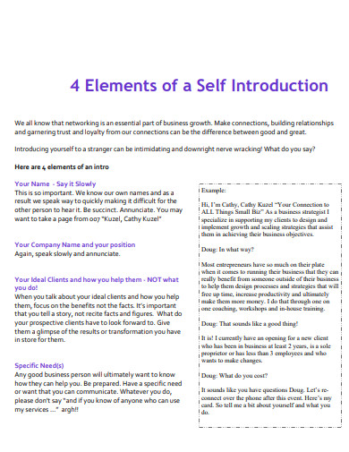 4 elements of a self introduction