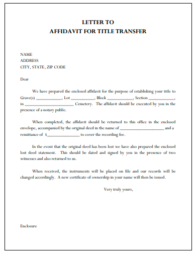 affidavit for title transfer letter