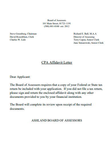 affidavit letter template