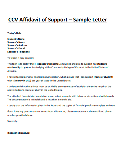 affidavit of support letter