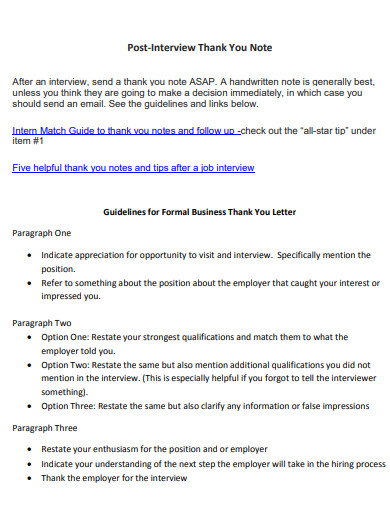 after interview thank you note guidelines