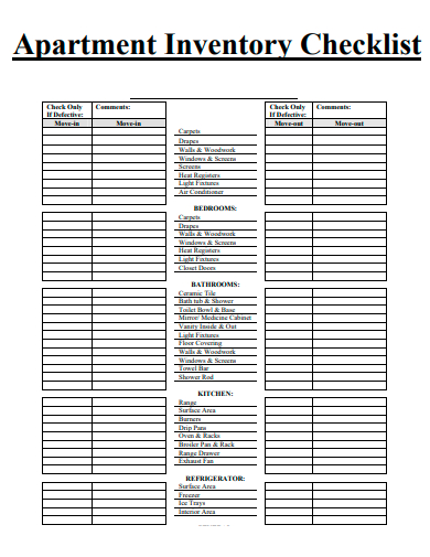 apartment inventory checklist