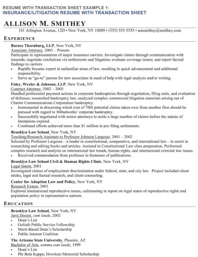 attorney resume with transaction sheet