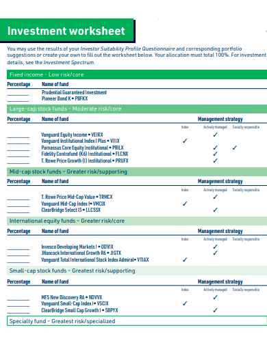 Investment Worksheet