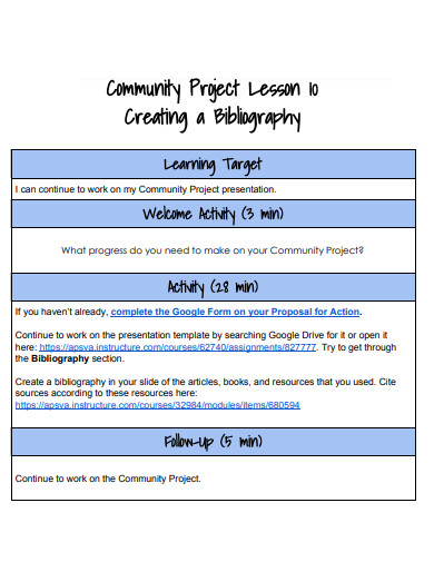 bibliography community project lesson