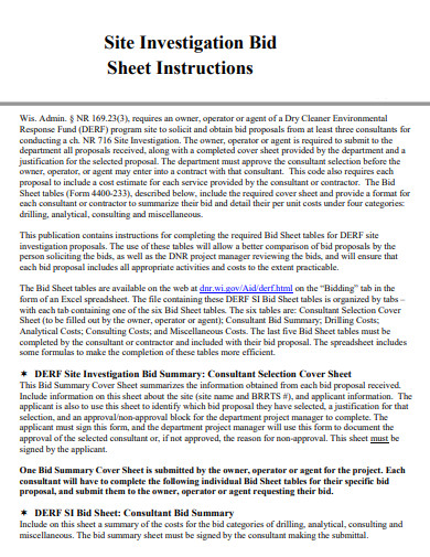 bid sheet instructions