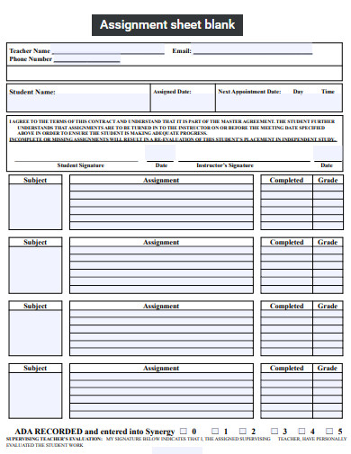 blank assignment sheet