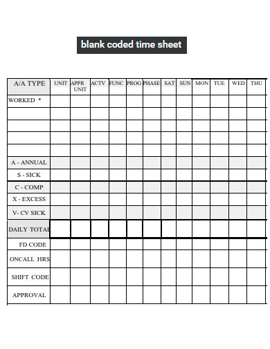 blank coded time sheet