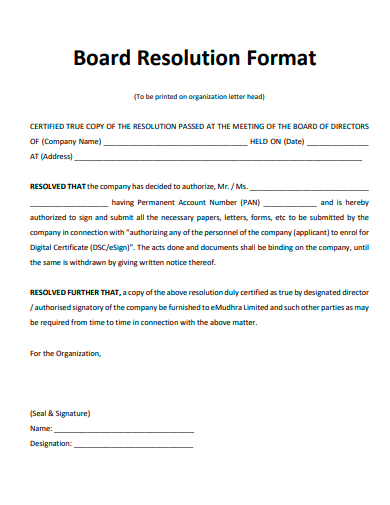 board resolution format