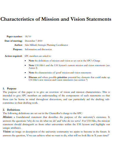 characteristics of mission and vision statements 