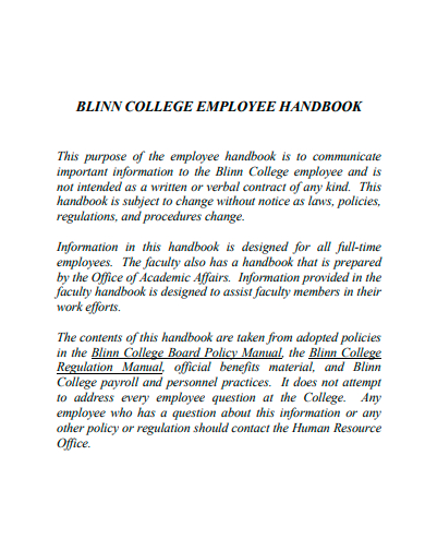 college employee handbook