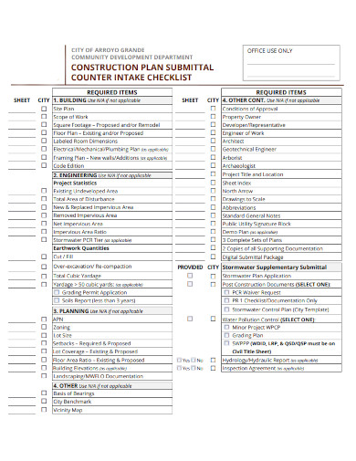 construction plan counter intake checklist