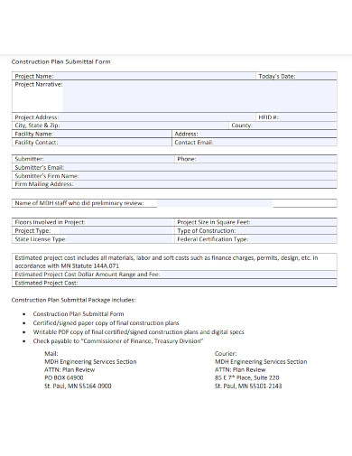 construction plan submittal form