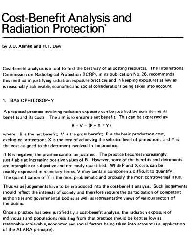 cost benefit analysis and radiation protection