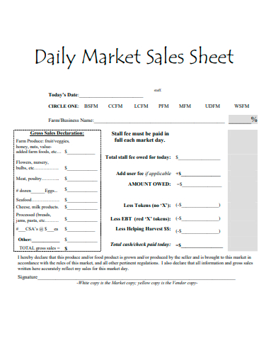 daily market sales sheet
