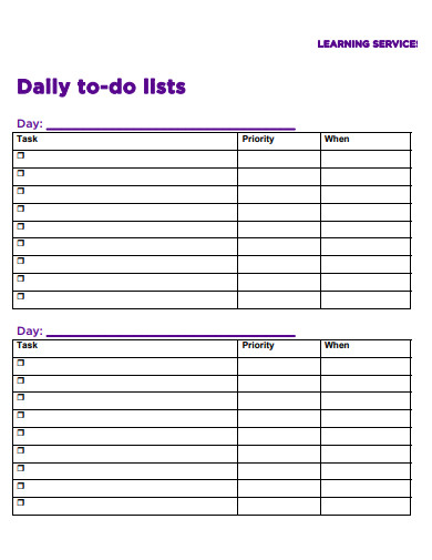 daily to do list for learning service