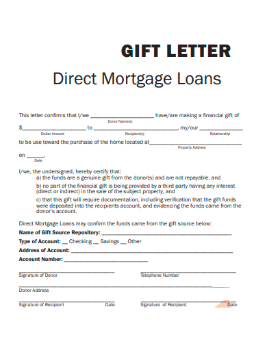 direct mortgage loans gift letter