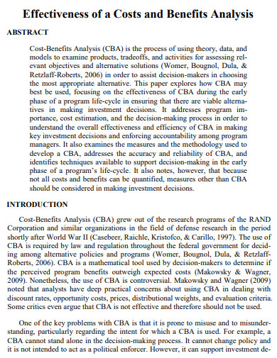 effectiveness of cost benefit analysis