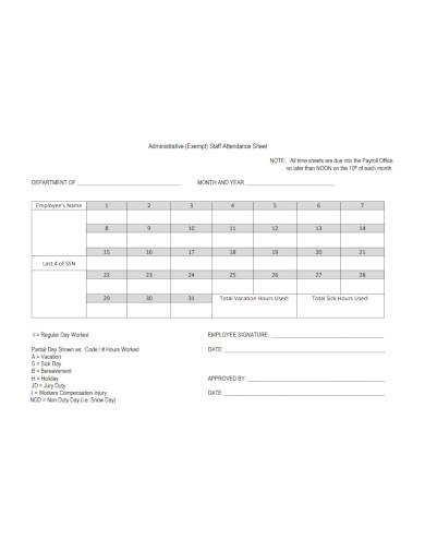 employee administrativestaff attendance sheet